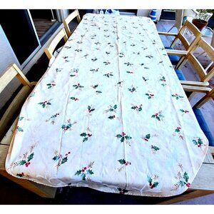 Vintage Liz Claiborne Holly Swirl 100"x 60" Oval Tablecloth With 10 Napkins